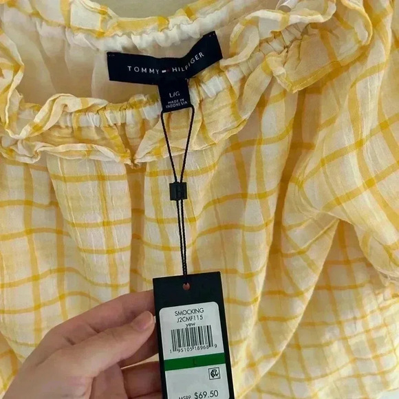 TOMMY HILFIGER  plaid off the shoulder ruffle top blouse Ralph Lauren j crew - Picture 4 of 8